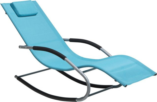 Beliani Gartenliege modern in Blau Schwarz Silber mit verstellbarer Kopfstütze und Armlehnen, B/T/H: 149 x 63 x 84 cm - Bild 1