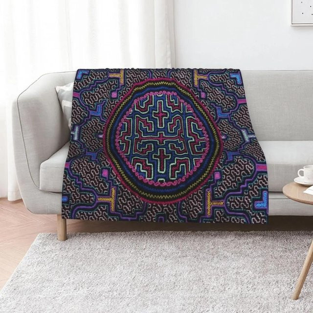 Luxuriöse Shipibo Kuscheldecke mit geometrischem Ethno-Design, Multicolour, B/B/H: 130 x 170 cm - Bild 1