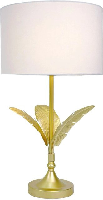 Relaxdays Tischlampe aus Eisen in Weiß und Gold mit Palmenblatt-Design, Höhe: 51 cm, Breite: 28 cm, Tiefe: 28 cm - Bild 1