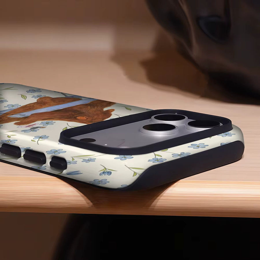 Robuste doppelschichtige Handyhülle mit Braunem Bär und blauer Blüte für iPhone 17 16 15 14 13 Pro Max Plus von Potdemiel, Magnetisch, Mehrfarbig - Bild 3