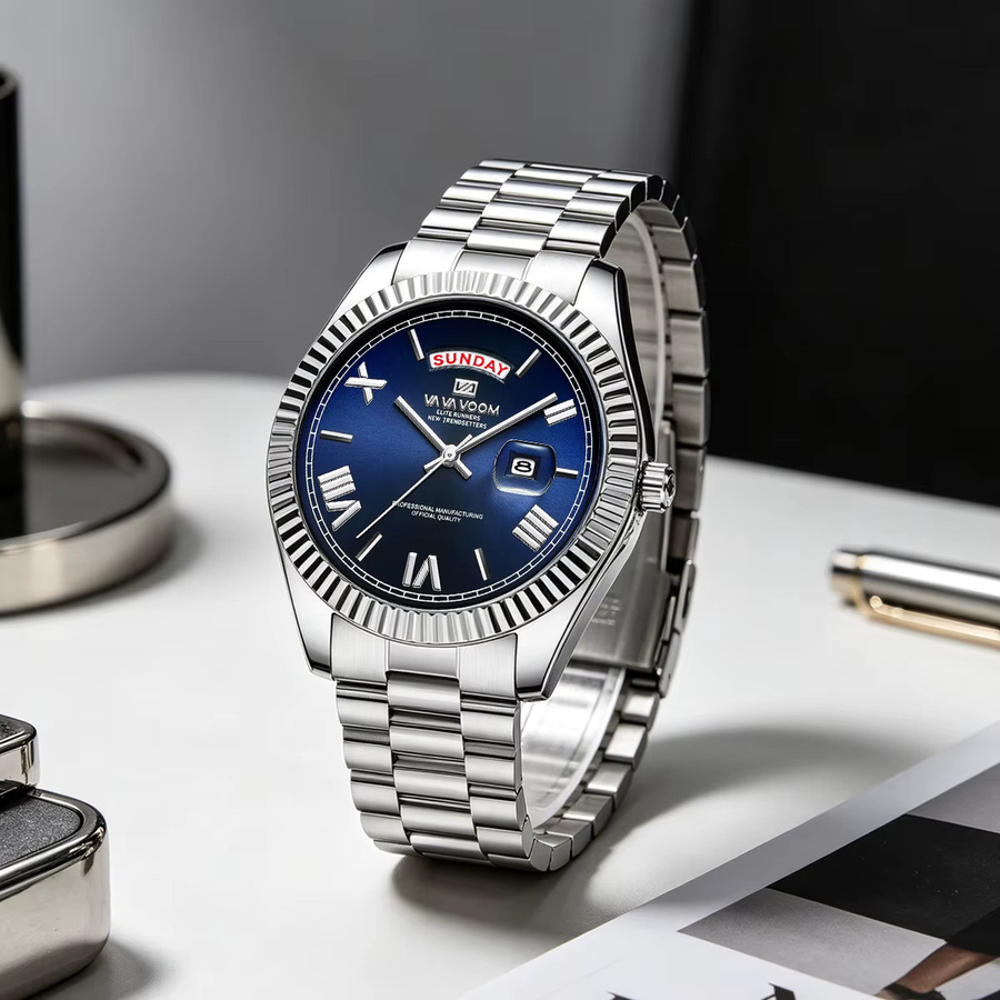 VA VA VOOM Armbanduhr Quarz, Edelstahl, 41 mm, Herren, Blau, Gold - Bild 2