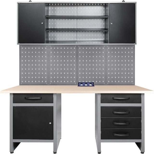 Ondis24 Werkstatt Set Entdecker mit Sitzraum, Pegboard und Steckdosenleiste, Anthrazit/Grau, Breite: 160 cm - Bild 1