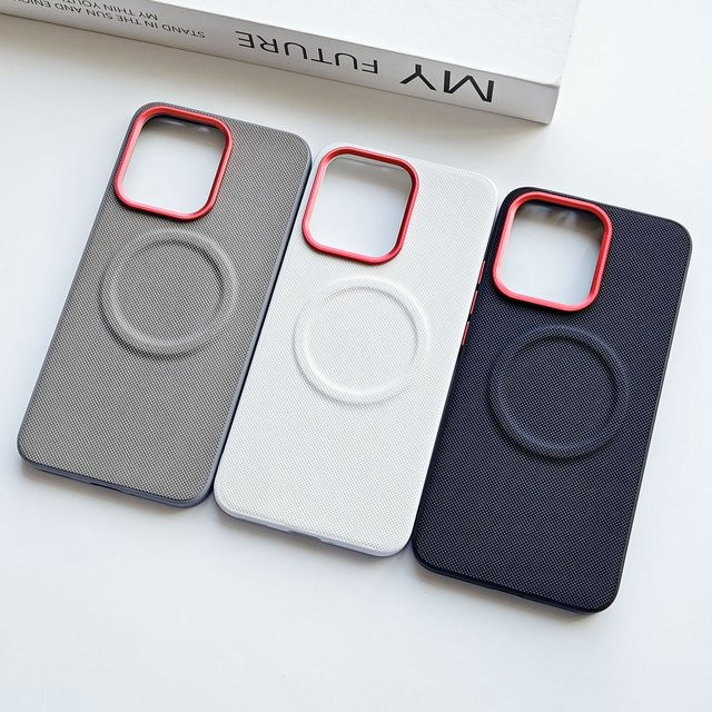 Luxuriöse Business-Stoffhülle mit Diamantstruktur für OPPO Reno 15 Pro Max und 14 Pro in Grau mit Legierungslinsenrahmen und magnetischer Ladeabdeckung - Bild 1