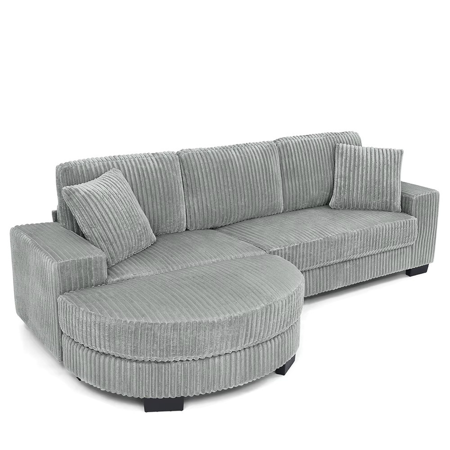 KOMHTOM L-förmiges 4-Sitzer Ecksofa aus Corduroy mit ovalem Hocker und Kissen, modular aufgebaut, B/T/H: 256,5 x 133,5 x 89 cm - Bild 3