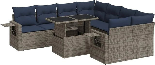 vidaXL 9-teilige Garten-Sofagarnitur aus Poly-Rattan mit Kissen in Grau - Bild 1
