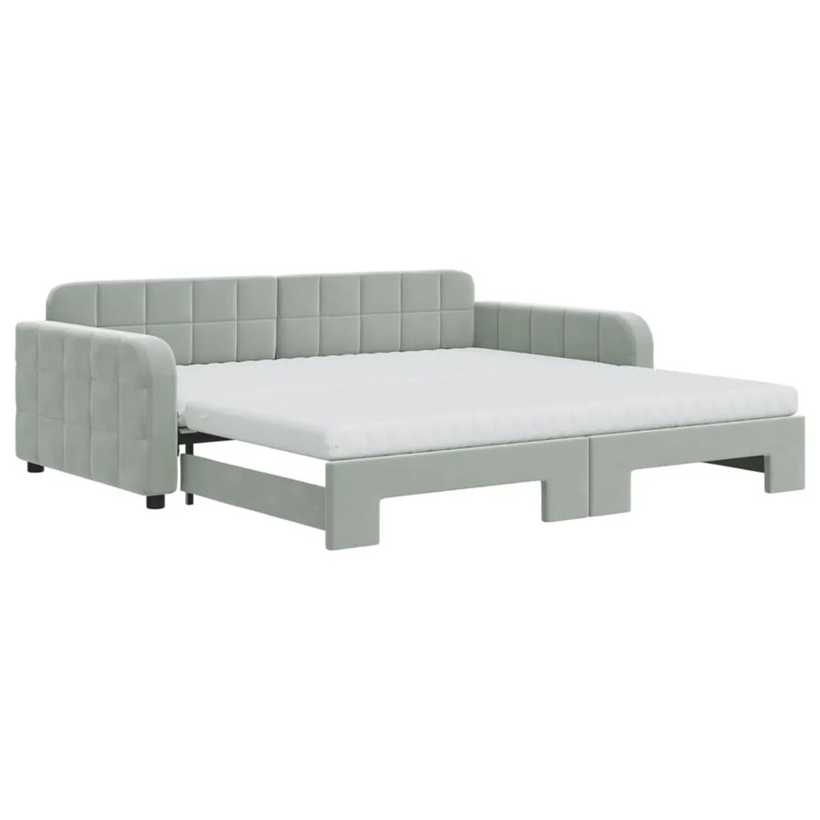 vidaXL Tagesbett ausziehbar mit Matratze in Hellgrau aus Samt, B/T/H: 100 x 200 x 71 cm - Bild 2