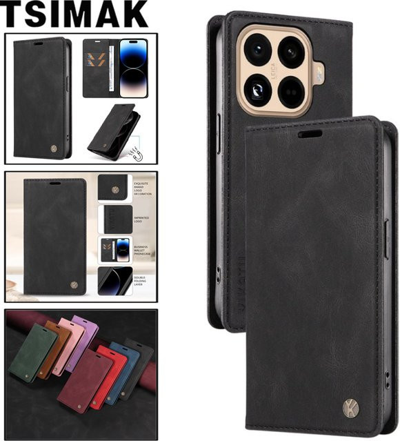 Lederne Flip Brieftasche Schutzhülle für Xiaomi 15T Pro, Xiaomi Mi 15T und Xiaomi 15 in Rot - Bild 1