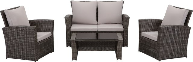 MeXo 4-Sitzer Lounge Set aus Polyrattan mit Polstern in Grau - Bild 1