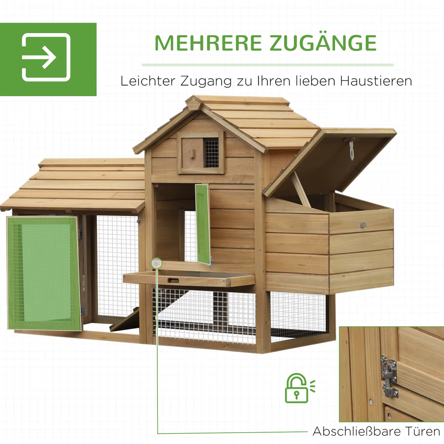 PawHut Zwerghühnerstall aus Tannenholz mit Nistkasten in Naturholz/Gelb, B/T/H: 150,5 x 54 x 87 cm - Bild 3