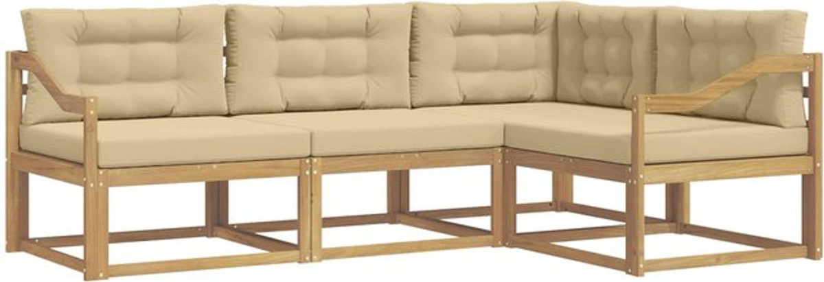 vidaXL Outdoor-Sofagarnitur aus Akazienmassivholz mit Kissen in Weiß, Beige und Braun, 3-teiliges Loungemöbel-Set aus Polyester - Bild 1