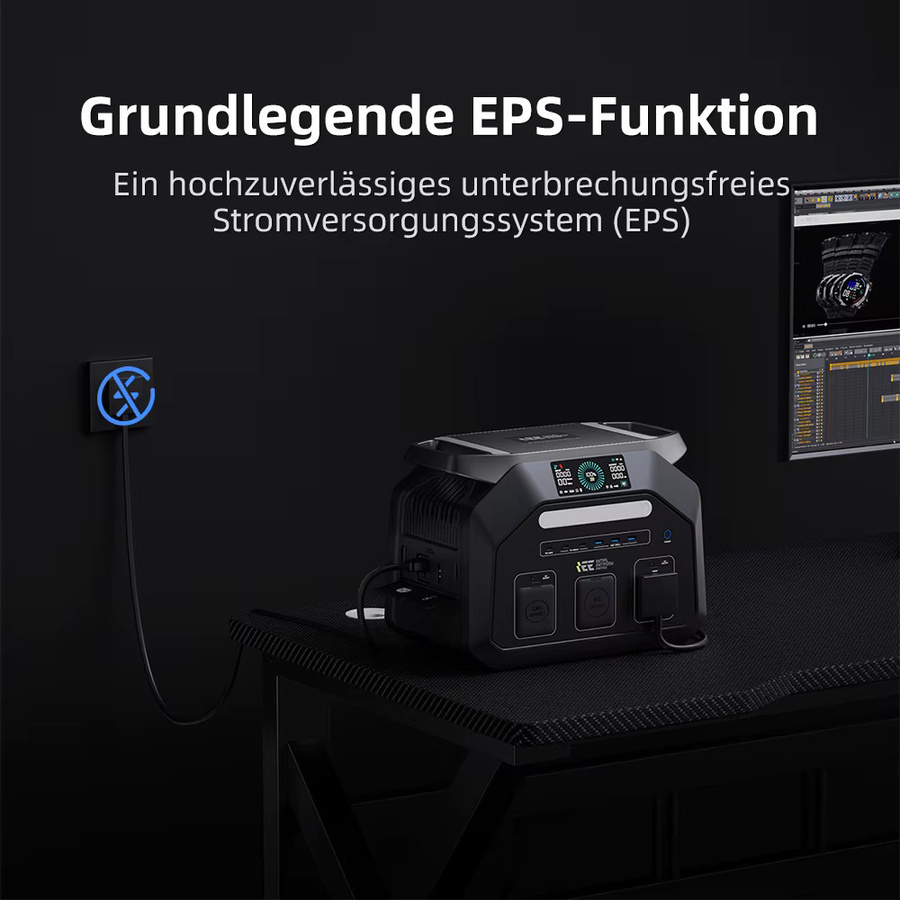 IEE INITIAL ENTROPY ENERGY Tragbare Ladestation 1024Wh mit 1800W und 200W faltbarem Solarpanel in Schwarz - Bild 4