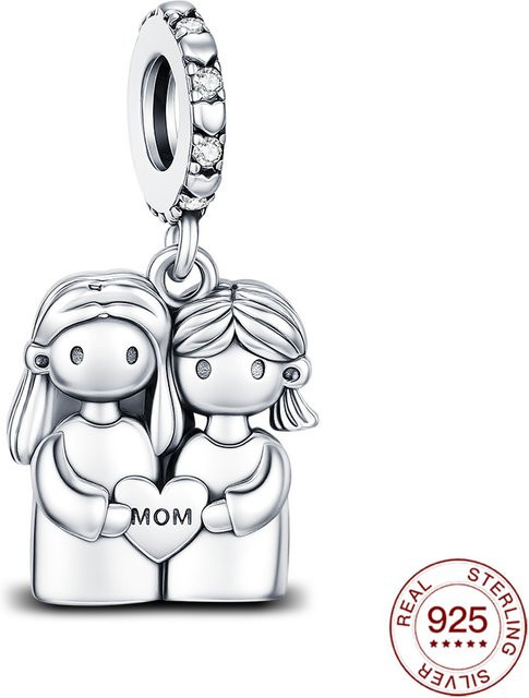 Charms-Anhänger 925 Sterlingsilber, Mutter und Tochter, Unisex - Bild 1