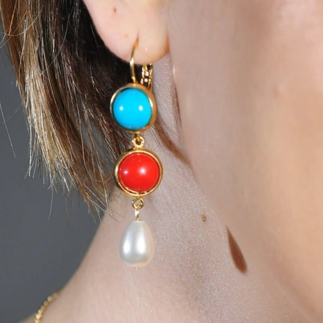 YoYo Ohrringe, Gold, Türkis, Perle, Damen - Bild 1