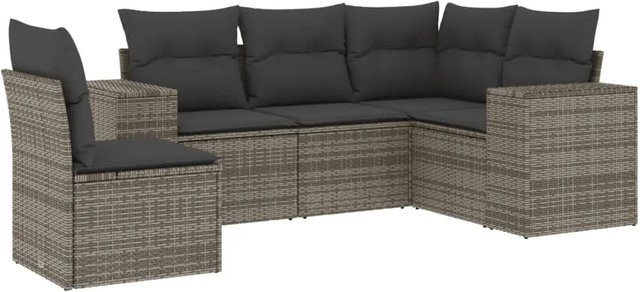 vidaXL 5-tlg Garten-Sofagarnitur in L-Form aus grauem Poly-Rattan mit Sitzkissen und Stauraum - Bild 1
