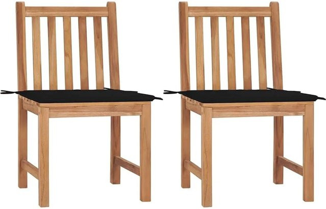 vidaXL Gartenstuhl Set aus Teak Massivholz mit Kissen in Braun und Schwarz - Bild 1