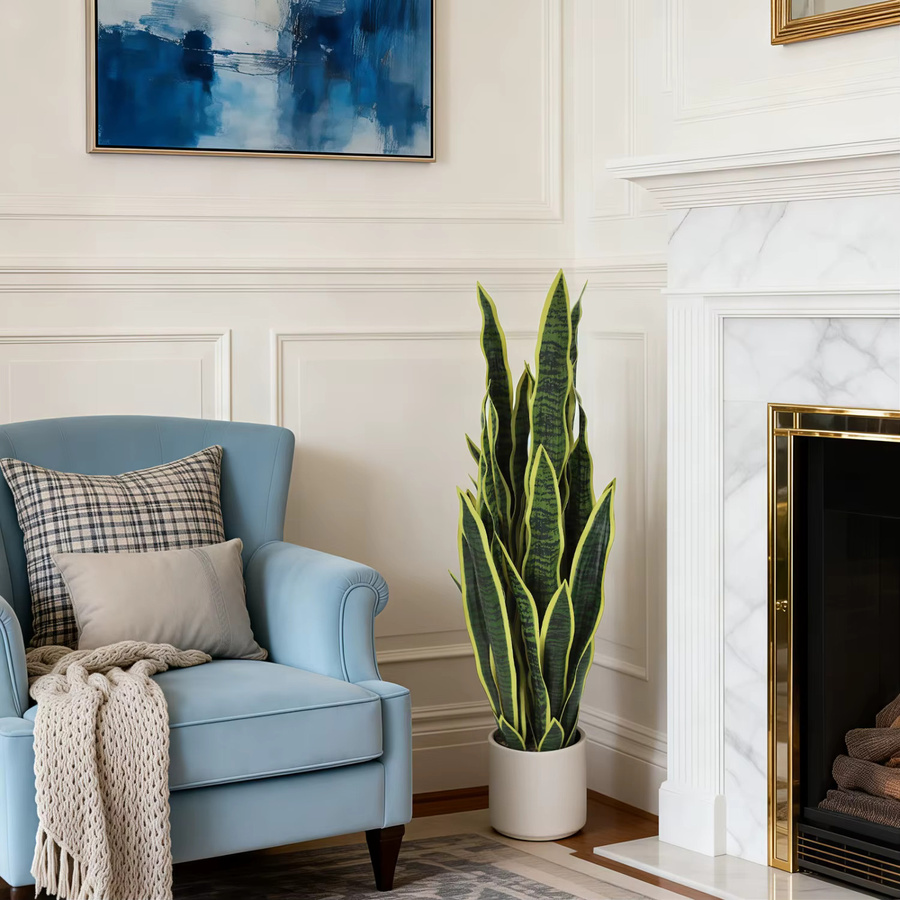 HiMISS Künstliche Schlangenpflanze Sansevieria Trifasciata im Topf, Grün mit braunem Detail, Dekorative Kunstpflanze für Tisch und Büro - Bild 2