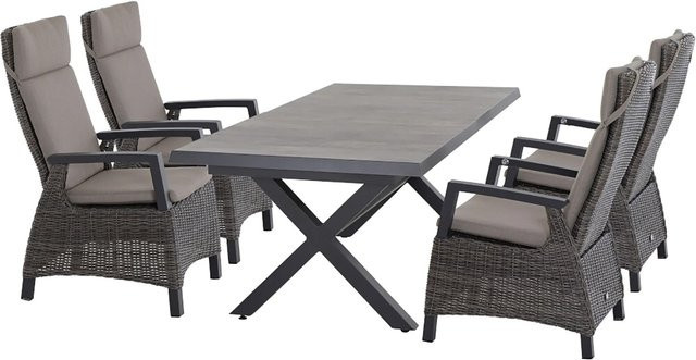 Siena Garden Gartenmöbelset Corido 5-teilig mit 4 Move Sesseln und 1 Ausziehtisch in Anthrazit, Grau und Taupe aus Aluminium mit Keramikfliesen - Bild 1