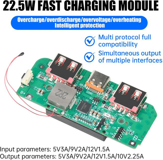 diymore 22,5 W Schnelllademodul mit TFT-Farbbildschirm und Digitalanzeige für 3,7 V ternäre Lithium-Batterien - Bild 1