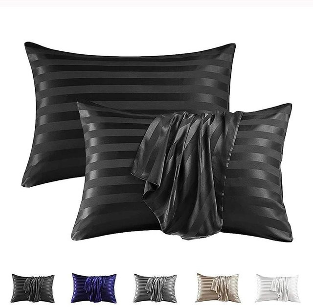 2er-Set Jacquard-Kissenbezüge mit Streifen von Yiran Furniture aus Kunstseide, Schwarz, B/H: 50 x 66 cm - Bild 1