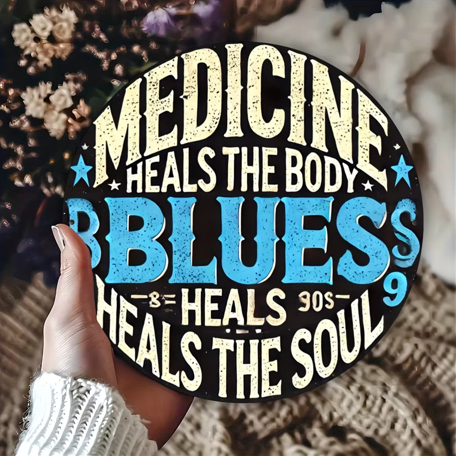 Rundes Vintage-Aluminiumschild Potdemiel Medizin Heals the Body Blues Heals the Soul in Multicolour, Durchmesser: 20 cm - Bild 5
