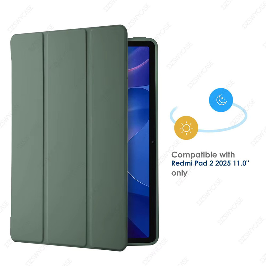 Silikonhülle für Xiaomi Redmi Pad 2 11 Zoll 2025, ultradünne dreifach faltbare Standhülle aus PU-Leder mit automatischem Schlaf- und Wachmodus in Schwarz oder Grün - Bild 3