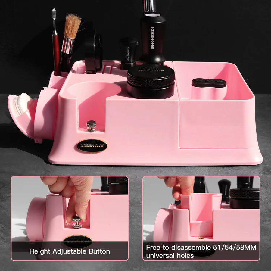 Delonghi Kaffee-Tampingstation mit Knockbox und Siebträgerhalter in Pink für Espresso-Zubehör 51mm 54mm 58mm - Bild 5