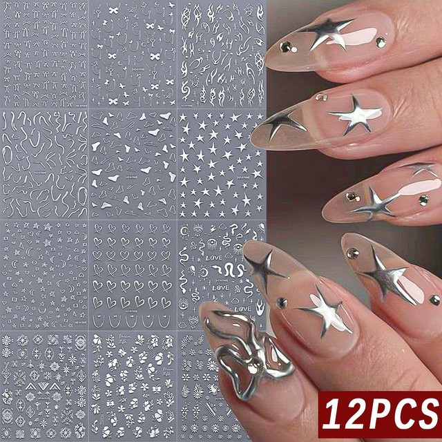 MAFANAILS Nagelaufkleber, Silber, Metallic, 12 Stück - Bild 1