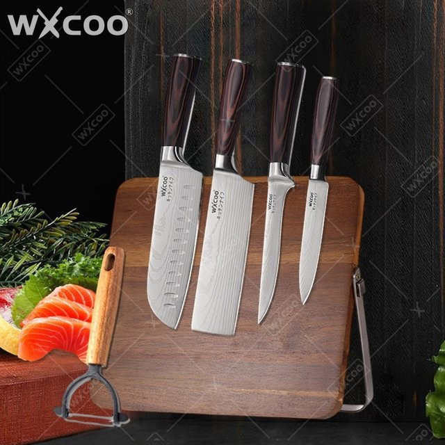 WXCOO Damaszener Santoku-Küchenmesser mit Holzgriff als Allzweckmesser für Fisch und Obst - Bild 1