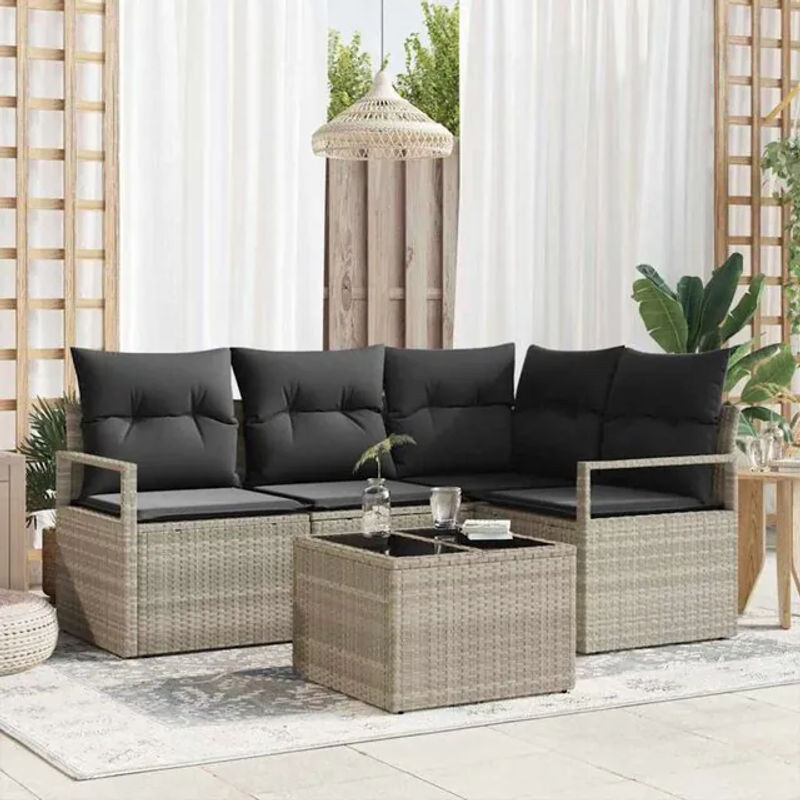 vidaxl Garten-Sofa-Set aus 5 Teilen in Hellgrau aus modernem Poly-Rattan - Bild 1