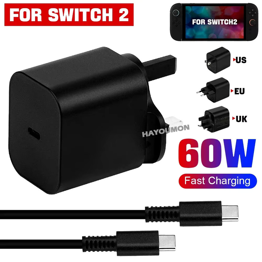Ispoofer 60W USB-C Schnellladegerät für Nintendo Switch und TV Dock, Schwarz - Bild 2