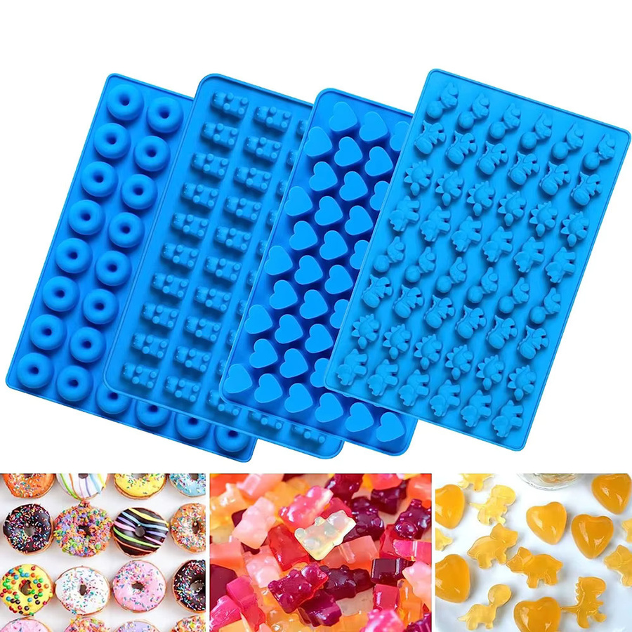 6-teiliges Silikon-Backform-Set in Blau für DIY-Eis, Torten und Gebäck mit Herz-, Dinosaurier-, Bär- und Mini-Donut-Formen - Bild 4
