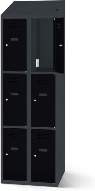 rotstahl Fächerschrank mit Ladefunktion und 6 Fächern in Schwarz und Anthrazitgrau, B: 80 cm, H: 200 cm - Bild 1