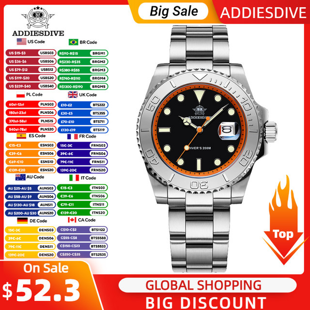 ADDIESDIVE Armbanduhr, Quarz, Edelstahl, Keramiklünette, 41 mm, Herren - Bild 1