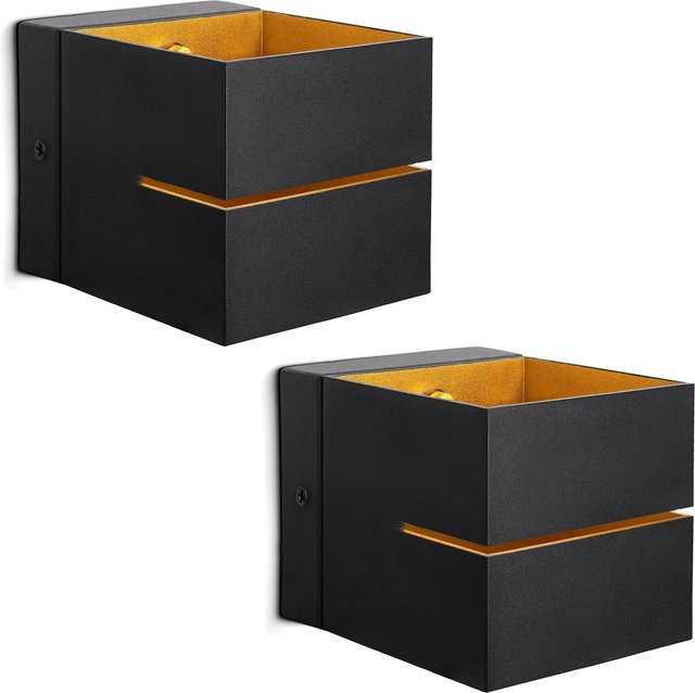 SSC-LUXon KOURA 2er Set Wandleuchten Schwarz Gold Up Down Lichtschlitz für Flur, Treppenhaus und Wohnzimmer, G9 Fassung, Aluminium - Bild 1