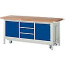 Rau Werkbank Serie 8569 mit absenkbarem Fahrgestell, 3 Schubladen und 2 Fachböden mit Tür, Grau/Blau, B: 200 cm, T: 70 cm, H: 88 cm - Bild 2