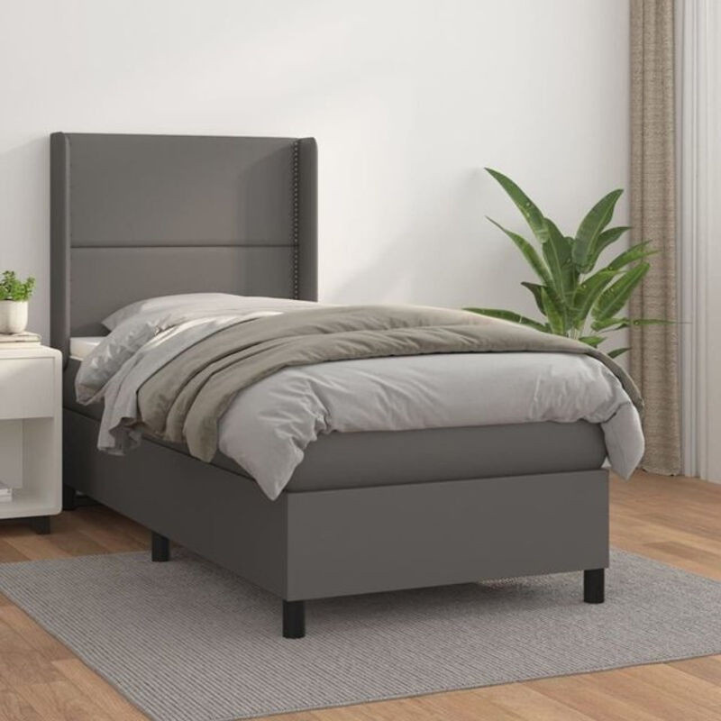 Vidaxl Boxspringbett mit Matratze aus Kunstleder in Grau, B/T/H: 90 x 190 cm - Bild 1