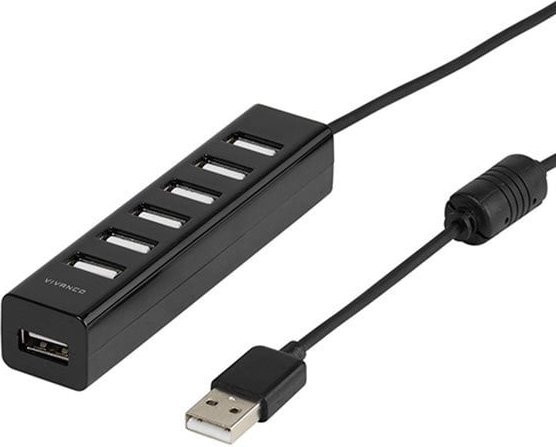 Vivanco USB 2.0 Hub mit 7 Ports, aktiv mit Netzteil, Schwarz - Bild 1