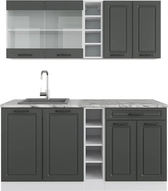 Vicco R-Line Singleküche Landhausstil in Anthrazit und Weiß mit Marmor-Optik, Breite: 160 cm - Bild 1