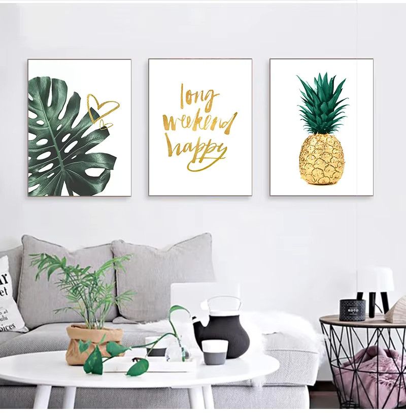 Nordic Gold Ananas Leinwandbild mit grünen Blättern von Potdemiel als Wandkunst für dein Wohnzimmer - Bild 2