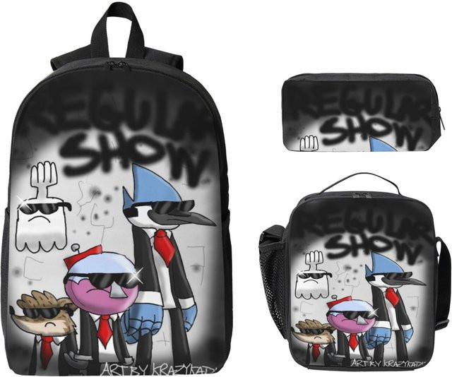 Fancy Style Studio Schulset Mordecai und die Rigbys Kinderrucksack mit Brotdose und Federmäppchen in Grau - Bild 1