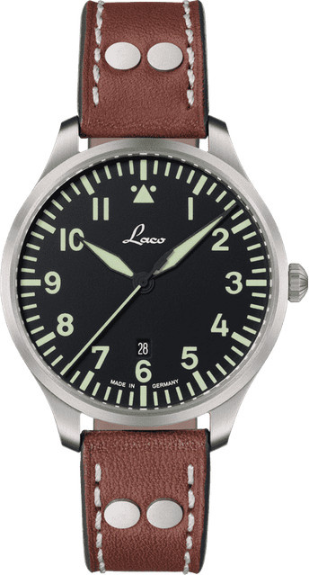 Laco Fliegeruhr, Quarz, Edelstahl, 40 mm, Leder, Schwarz, 5 ATM - Bild 1