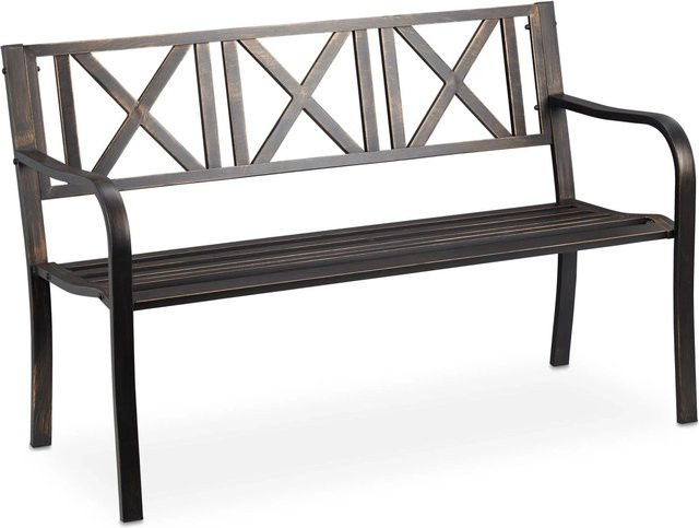 Relaxdays Gartenbank aus Stahl in Schwarz/Bronze im rustikalen Design für Garten, Balkon oder Terrasse, Zweisitzer, B/T/H: 127 x 63 x 80,5 cm - Bild 1