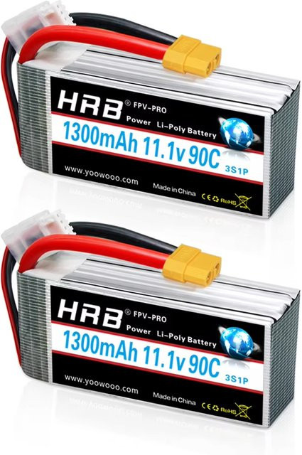 HRB POWER LiPo Batterie 11,1 V 1300 mAh 3S 90C für RC Quadcopter, Hubschrauber, Boot, Auto und Flugzeug (1/2 Pack) - Bild 1