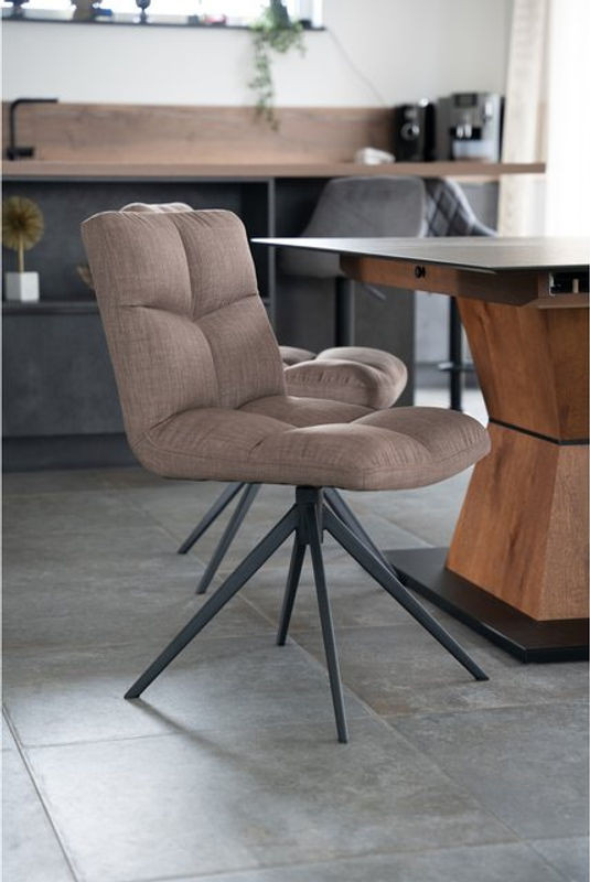HOME DELUXE Esszimmerstuhl NODA 8er Set modern drehbar Webstoff Grau/Braun - Bild 1
