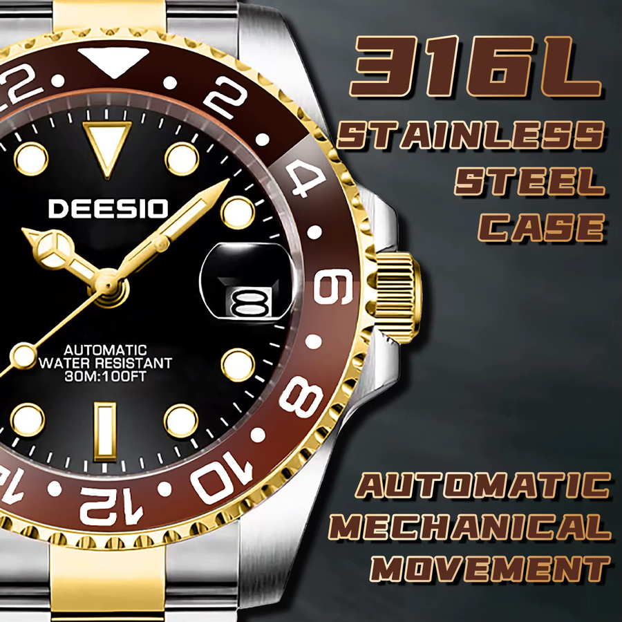 Deesio Armbanduhr, Automatik, Edelstahl, Schwarz, Herren - Bild 2