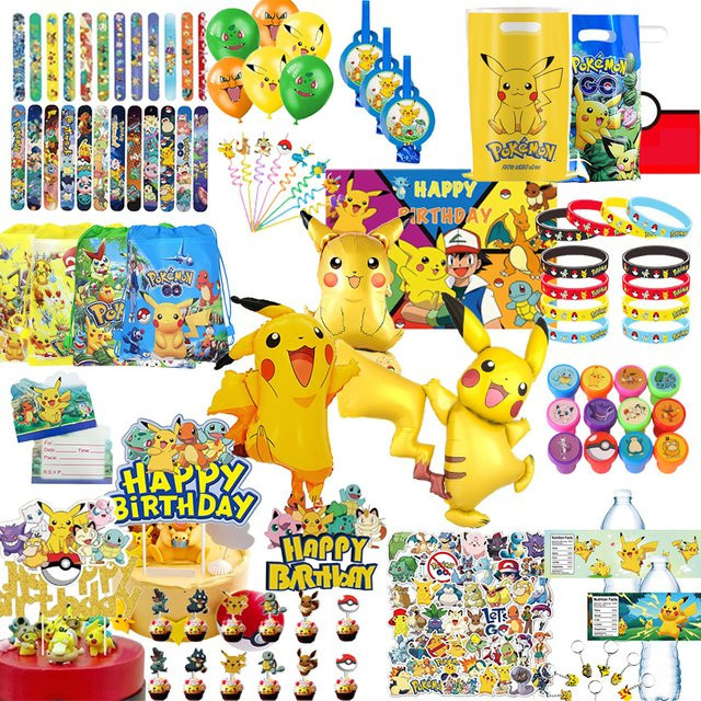 Potdemiel Pokémon Pikachu Party-Dekorationsset in Gelb mit Tortendekoration, Luftballons und Zubehör für Kindergeburtstage - Bild 1