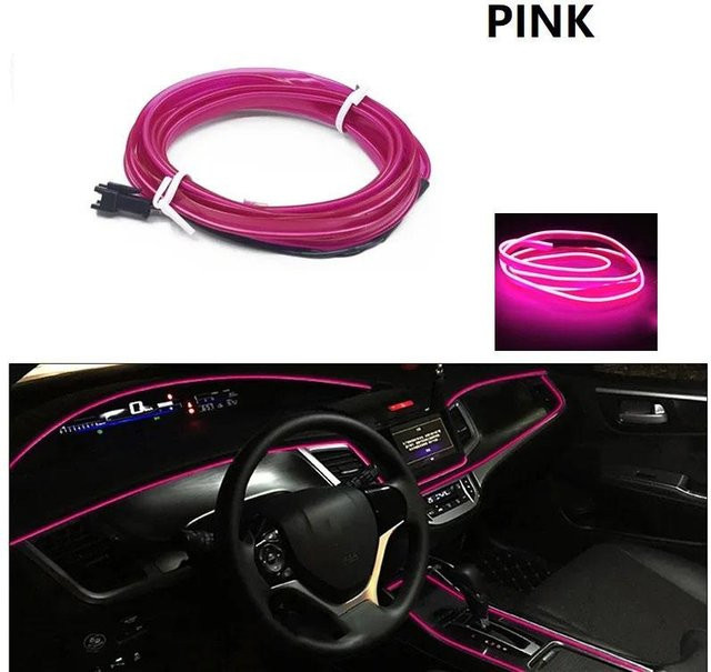 MnnWuu RGB LED Neon-Innenbeleuchtung für dein Auto, flexible LED-Lichtleiste in Rosa mit Controller und USB-Anschluss - Bild 1