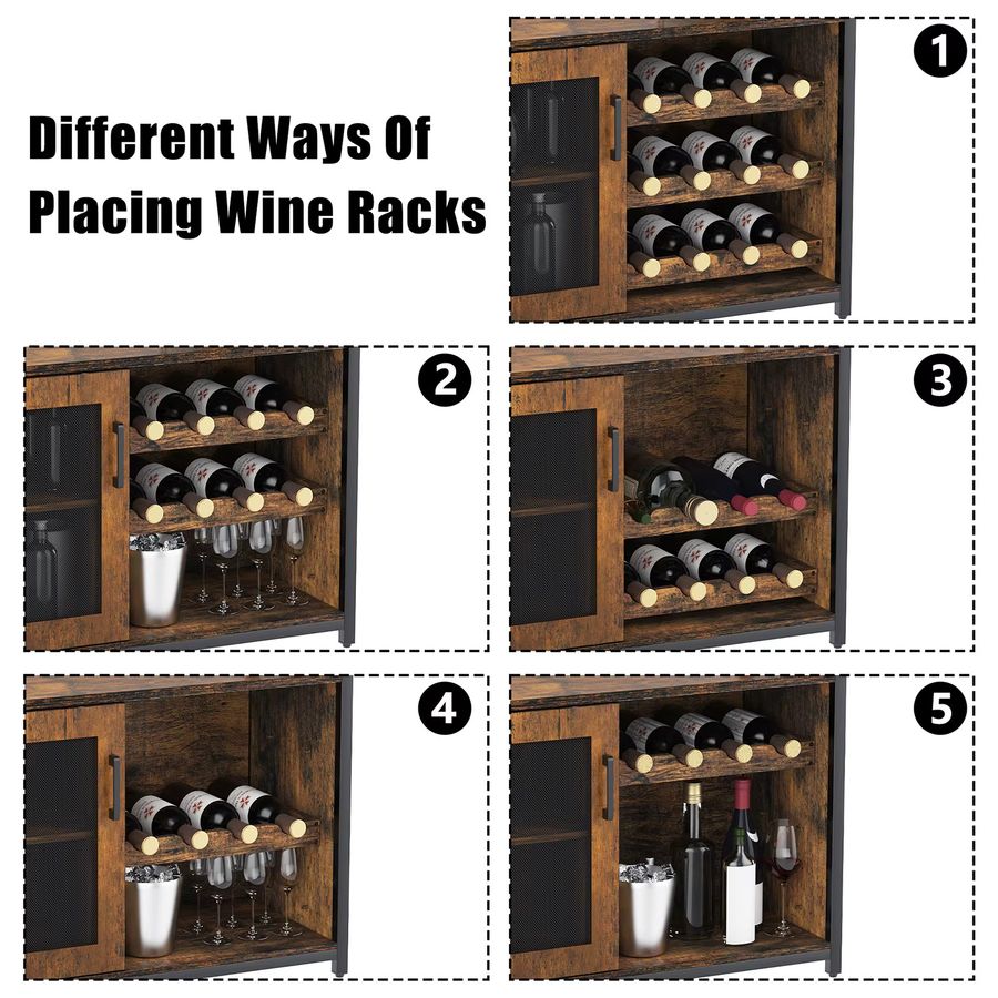 HobbyLane 3-stöckiger Weinbarschrank in Gold Weiß mit abnehmbarem Weinregal, Glashalter und Netztür - Bild 3