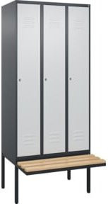 C+P Spind Classic PLUS Spindbank mit 3 Abteilen, Sitzbanktyp auskragend, B/T/H: 212,0 x 90,0 x 81,5 cm, mit Zylinderschloss und 3 Garderobenhaken - Bild 1