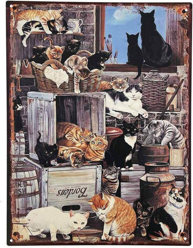 Vintage Blechschild Cats Dekoschild mit Katzen Motiv, mehrfarbig, B: 33 cm, H: 25 cm - Bild 1